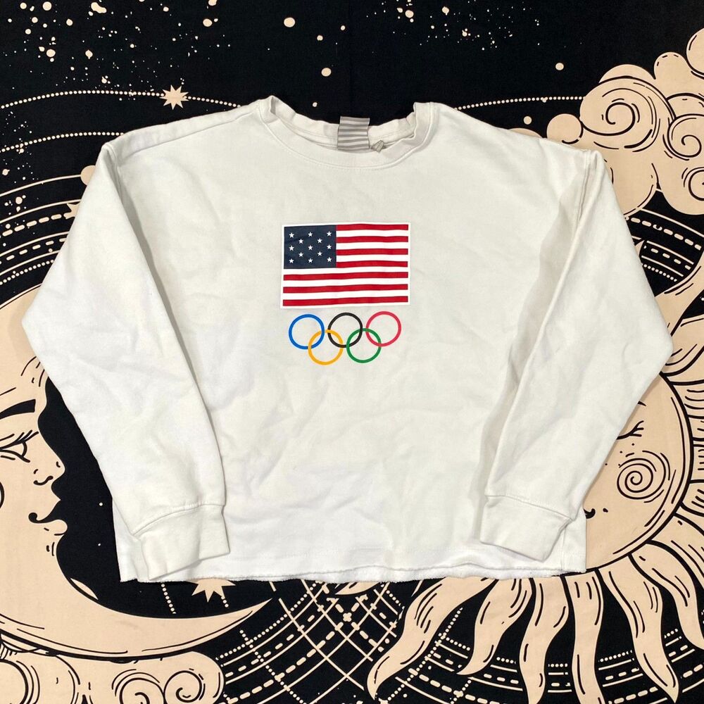 Team USA Sweatshirt Women's L White Olympic Team Graphic Print Training Sports